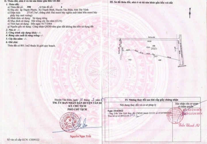 ĐẤT CHÍNH CHỦ - SIÊU ĐẸP 3 MẶT TIỀN Tại Xã Thạnh Bình, Tân Biên, Tây Ninh
