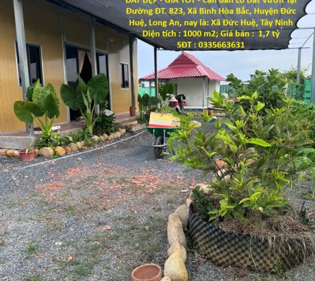 ĐẤT ĐẸP - GIÁ TỐT - Cần Bán Lô Đất Vườn Tại Đường ĐT. 823, Xã Bình Hòa Bắc, Huyện Đức Huệ, Long An.