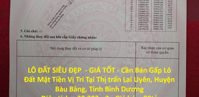 LÔ ĐẤT SIÊU ĐẸP - GIÁ TỐT - Cần Bán Gấp Lô Đất Mặt Tiền Vị Trí Tại Huyện Bàu Bàng, Tỉnh Bình Dương