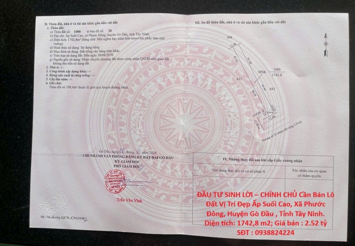 ĐẦU TƯ SINH LỜI – CHÍNH CHỦ Cần Bán Lô Đất Vị Trí Đẹp Gần KCN Phước Đông 500m Gò Dầu, Tây Ninh.