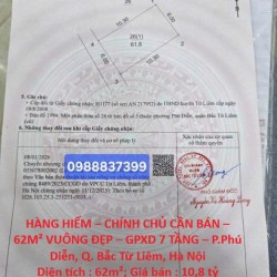 HÀNG HIẾM – CHÍNH CHỦ CẦN BÁN – 62M² VUÔNG ĐẸP – GPXD 7 TẦNG – P.Phú Diễn, Q. Bắc Từ Liêm, Hà Nội