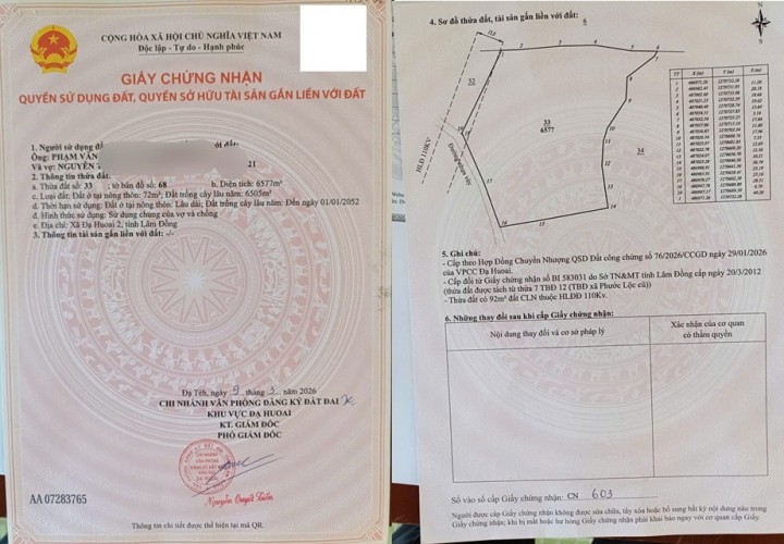 ĐẤT ĐẸP - GIÁ TỐT CHÍNH CHỦ CẦN BÁN 2 LÔ  VỊ TRÍ ĐẮC ĐỊA TẠI Xã Phước Lộc ĐạHoai  , Lâm Đồng