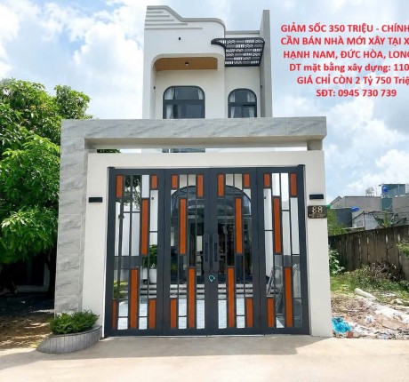 GIẢM SỐC 350 TRIỆU - CHÍNH CHỦ CẦN BÁN NHÀ MỚI XÂY TẠI Xã MỸ HẠNH NAM, ĐỨC HÒA, LONG AN