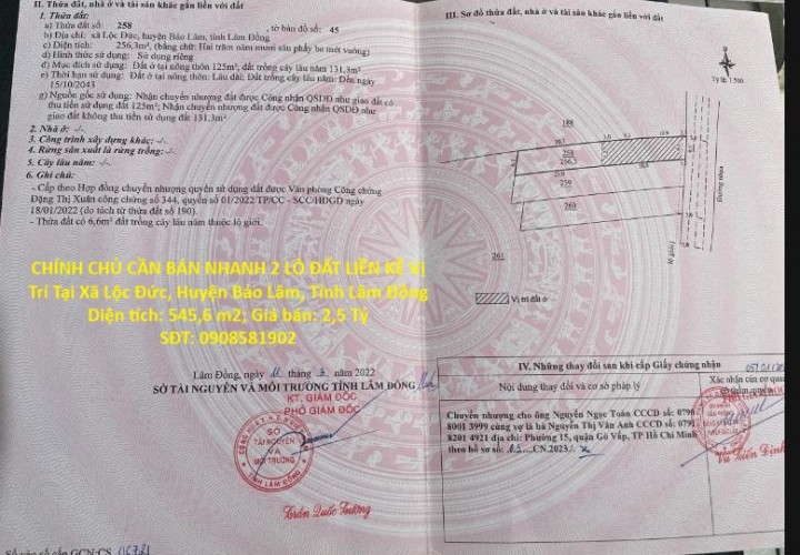 GIÁ TỐT - CHÍNH CHỦ CẦN BÁN NHANH 2 LÔ ĐẤT LIỀN KỀ Vị Trí Tại Huyện Bảo Lâm, Tỉnh Lâm Đồng
