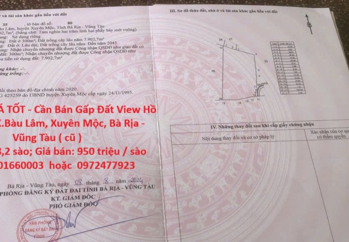 ĐẤT ĐẸP - GIÁ TỐT - Cần Bán Gấp Đất View Hồ Sông Ray X.Bàu Lâm, Xuyên Mộc, Bà Rịa - Vũng Tàu ( cũ )