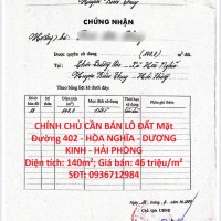 CHÍNH CHỦ CẦN BÁN LÔ ĐẤT Mặt Đường 402 - HÒA NGHĨA - DƯƠNG KINH - HẢI PHÒNG