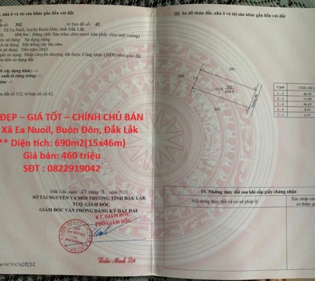 ĐẤT ĐẸP – GIÁ TỐT – CHÍNH CHỦ BÁN TẠI Xã Ea Nuoil, Buôn Đôn, Đắk Lắk