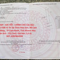 ĐẤT ĐẸP - GIÁ TỐT - CHÍNH CHỦ Cần Bán Nhanh Lô Đất Vị Trí Tại TP Cam Ranh, Tỉnh Khánh Hòa