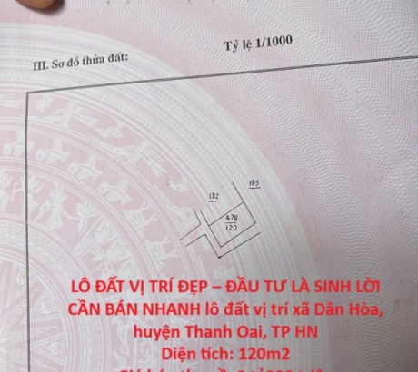 LÔ ĐẤT VỊ TRÍ ĐẸP – ĐẦU TƯ LÀ SINH LỜI CẦN BÁN NHANH lô đất vị trí tại huyện Thanh Oai, TP HN