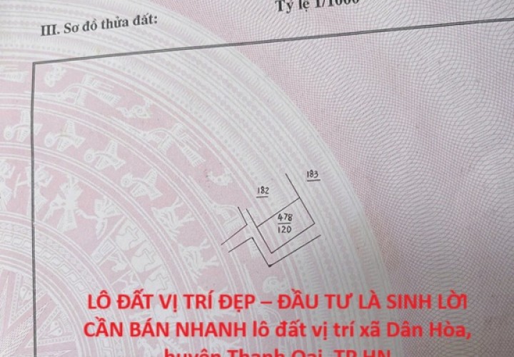 LÔ ĐẤT VỊ TRÍ ĐẸP – ĐẦU TƯ LÀ SINH LỜI CẦN BÁN NHANH lô đất vị trí tại huyện Thanh Oai, TP HN