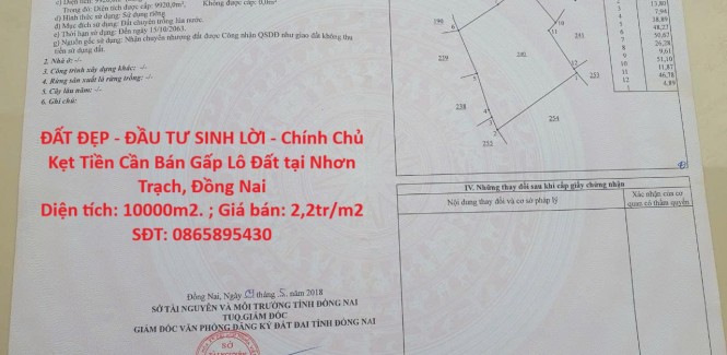 ĐẤT ĐẸP - ĐẦU TƯ SINH LỜI - Chính Chủ Kẹt Tiền Cần Bán Gấp Lô Đất tại Nhơn Trạch, Đồng Nai