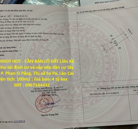 HOT HHOT HOT - CẦN BÁN LÔ ĐẤT Liền Kề TẠI Phường Phan Si Păng, Thị xã Sa Pa, Lào Cai