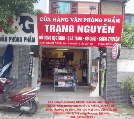 Cần Chuyển Nhượng Nhanh Toàn Bộ Cửa Hàng Văn Phòng Phẩm Trạng Nguyên phường Từ Liêm, Tp Hà Nội
