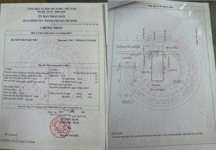 GIÁ TỐT - CẦN BÁN NHANH Căn Nhà hẻm 479/51/4 Tân Hoà Đông, quận Bình Tân, TP HCM