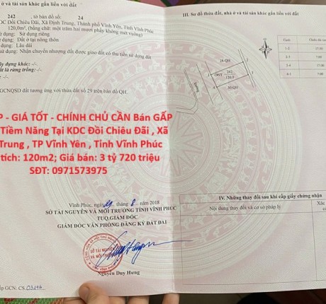ĐẤT ĐẸP - GIÁ TỐT - CHÍNH CHỦ CẦN Bán GẤP Lô Đất Tiềm Năng Tại ĐỊNH TRUNG - VĨNH YÊN.