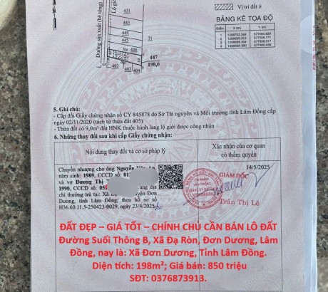 ĐẤT ĐẸP – GIÁ TỐT – CHÍNH CHỦ CẦN BÁN LÔ ĐẤT Đường Suối Thông B, Xã Đạ Ròn, Đơn Dương, Lâm Đồng