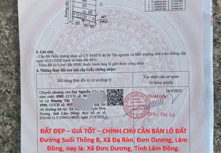 ĐẤT ĐẸP – GIÁ TỐT – CHÍNH CHỦ CẦN BÁN LÔ ĐẤT Đường Suối Thông B, Xã Đạ Ròn, Đơn Dương, Lâm Đồng