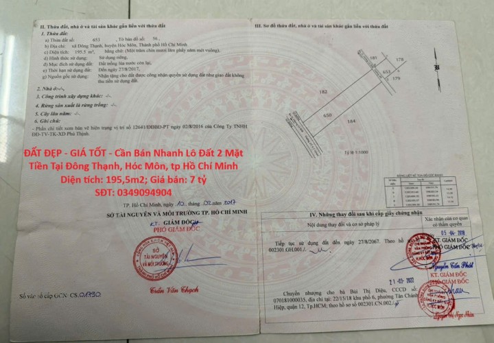 ĐẤT ĐẸP - GIÁ TỐT - Cần Bán Nhanh Lô Đất 2 Mặt Tiền Tại Đông Thạnh, Hóc Môn, tp Hồ Chí Minh