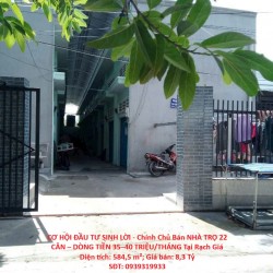 CƠ HỘI ĐẦU TƯ SINH LỜI - Chính Chủ Bán NHÀ TRỌ 22 CĂN – DÒNG TIỀN 35–40 TRIỆU/THÁNG Tại Rạch Giá