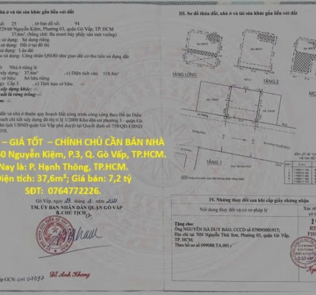 NHÀ ĐẸP – GIÁ TỐT – CHÍNH CHỦ CẦN BÁN NHÀ MT 726/60 Nguyễn Kiệm, P.3, Q. Gò Vấp, TP.HCM.