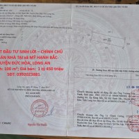 HOT HOT ĐẦU TƯ SINH LỜI – CHÍNH CHỦ CẦN BÁN NHÀ TẠI xã MỸ HẠNH BẮC- HUYỆN ĐỨC HÒA, LONG AN