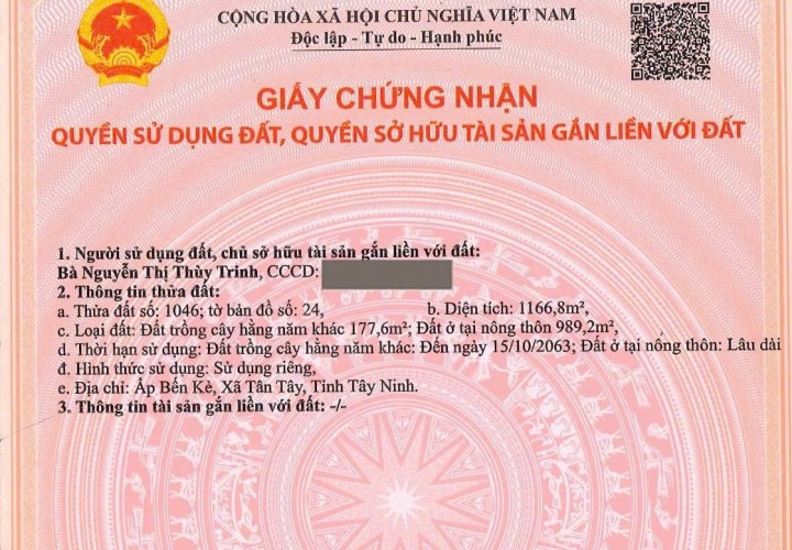 ĐẦU TƯ SINH LỜI – CHÍNH CHỦ CẦN BÁN ĐẤT MẶT TIỀN QL 62  TẠI Xã Tân Tây, Huyện Thạnh Hóa, Long An