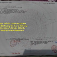 VỊ TRÍ ĐẸP - GIÁ TỐT - Chính Chủ Cần Bán Nhanh Lô Đất Phường Tân Hòa, Tp Vĩnh Long