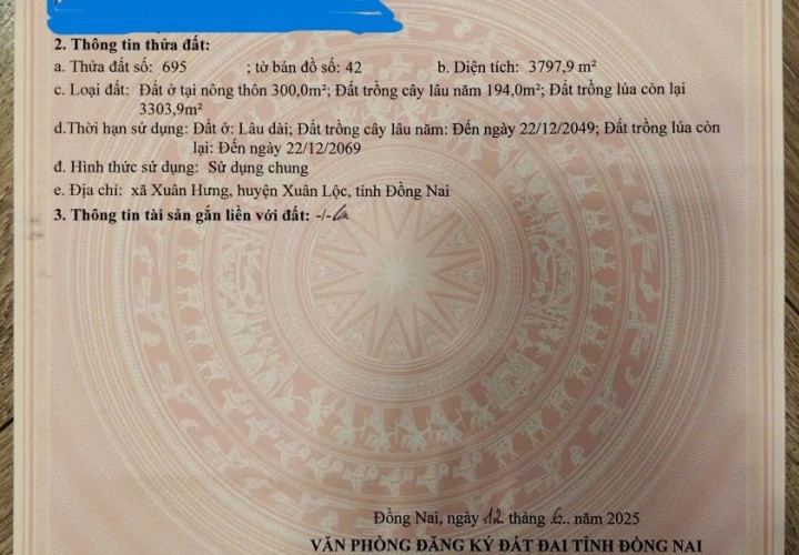 CƠ HỘI ĐẦU TƯ SINH LỜI HẤP DẪN -Chính Chủ Bán Đất MẶT TIỀN QUỐC LỘ 1A -Xuân Hưng, Xuân Lộc, Đồng Nai