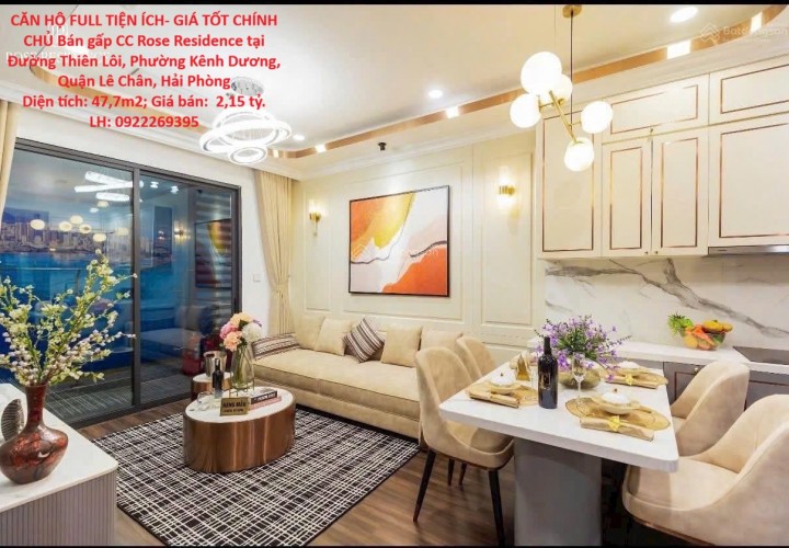 CĂN HỘ FULL TIỆN ÍCH- GIÁ TỐT CHÍNH CHỦ Bán gấp CC Rose Residence tại  Quận Lê Chân, Hải Phòng