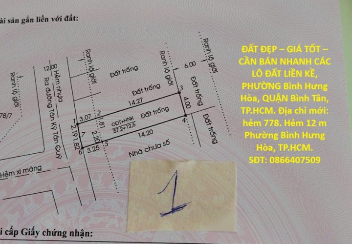 ĐẤT ĐẸP – GIÁ TỐT – CẦN BÁN NHANH CÁC LÔ ĐẤT LIỀN KỀ, PHƯỜNG Bình Hưng Hòa, QUẬN Bình Tân, TP.HCM