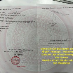 CHÍNH CHỦ CẦN BÁN NHANH 2 LÔ ĐẤT LIỀN KỀ ĐẸP – Phường 6 -  Thành Phố TÂN AN, LONG AN