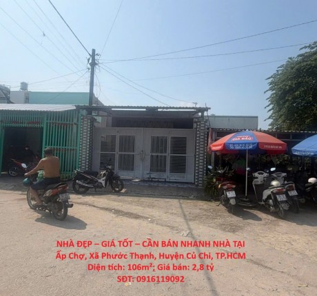 NHÀ ĐẸP – GIÁ TỐT – CẦN BÁN NHANH NHÀ TẠI Ấp Chợ, Xã Phước Thạnh, Huyện Củ Chi, TP.HCM