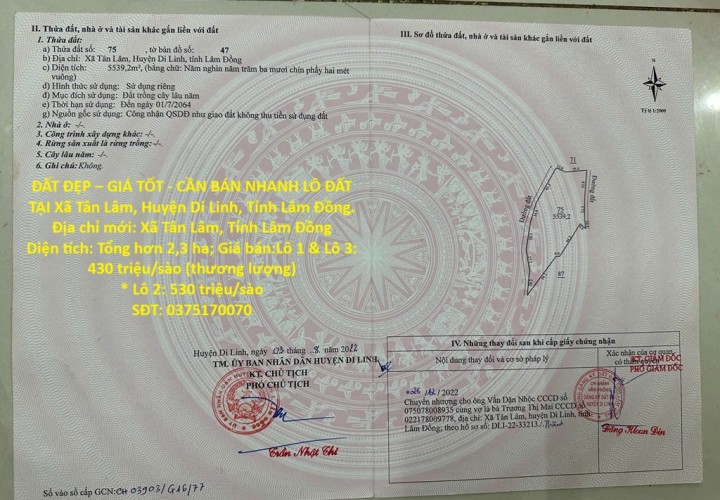ĐẤT ĐẸP – GIÁ TỐT - CẦN BÁN NHANH LÔ ĐẤT TẠI Xã Tân Lâm, Huyện Di Linh, Tỉnh Lâm Đồng