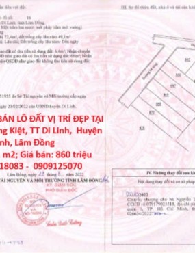 HOT HOT - CẦN BÁN LÔ ĐẤT VỊ TRÍ ĐẸP TẠI đường Lý Thường Kiệt, TT Di Linh, Huyện Di Linh, Lâm Đồng