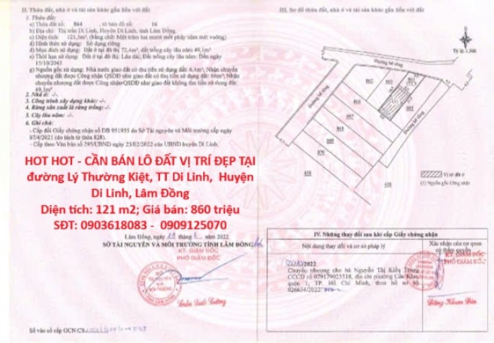 HOT HOT - CẦN BÁN LÔ ĐẤT VỊ TRÍ ĐẸP TẠI đường Lý Thường Kiệt, TT Di Linh,  Huyện Di Linh, Lâm Đồng