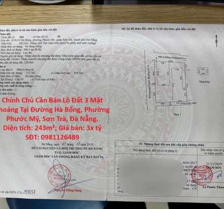 Chính Chủ Cần Bán Lô Đất 3 Mặt Thoáng Tại Hà Bổng Cách Trung Tâm Tài Chính Đà Nẵng 3 Bước Chân