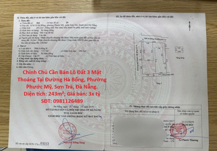 Chính Chủ Cần Bán Lô Đất 3 Mặt Thoáng Tại Hà Bổng Cách Trung Tâm Tài Chính Đà Nẵng 3 Bước Chân