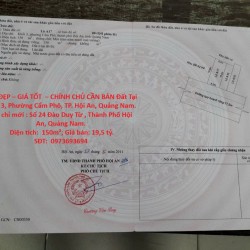 ĐẤT ĐẸP – GIÁ TỐT  – CHÍNH CHỦ CẦN BÁN Đất Tại Khối 3, Phường Cẩm Phô, TP. Hội An, Quảng Nam.