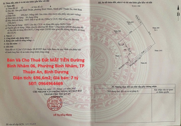 Bán Và Cho Thuê Đất MẶT TIỀN Đường Bình Nhâm 06, Phường Bình Nhâm, TP Thuận An, Bình Dương