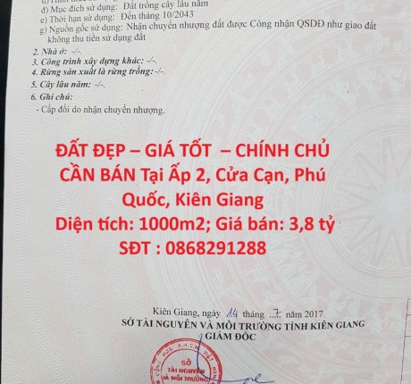 ĐẤT ĐẸP – GIÁ TỐT – CHÍNH CHỦ CẦN BÁN Tại Ấp 2, Cửa Cạn, Phú Quốc, Kiên Giang