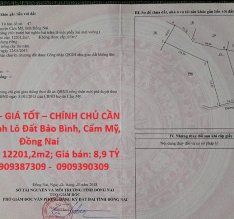 ĐẤT ĐẸP – GIÁ TỐT – CHÍNH CHỦ CẦN BÁN Nhanh Lô Đất Bảo Bình, Cẩm Mỹ, Đồng Nai