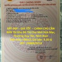 ĐẤT ĐẸP – GIÁ TỐT  – CHÍNH CHỦ CẦN BÁN TẠI Khu Đô Thị Chợ Mới Hoà Mạc, Phường Duy Tân, Ninh Bình