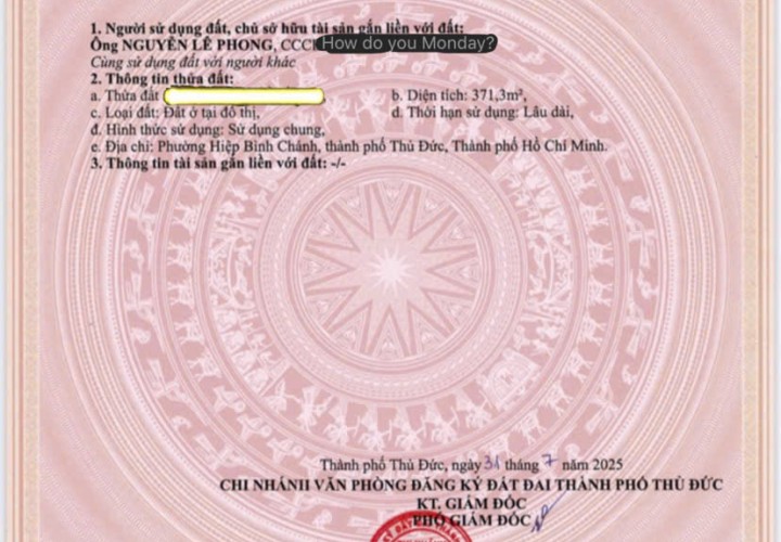 VỊ TRÍ ĐẸP – GIÁ TỐT  – CHÍNH CHỦ CẦN BÁN LÔ ĐẤT tại PHƯỜNG HIỆP BÌNH CHÁNH, THỦ ĐỨC, TPHCM