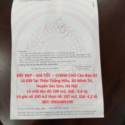 ĐẤT ĐẸP – GIÁ TỐT  – CHÍNH CHỦ Cần Bán 02 Lô Đất Tại Thôn Thắng Hữu, Xã Minh Trí, Huyện Sóc Sơn, Hà Nội