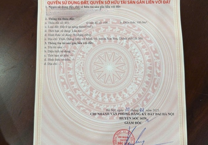 ĐẤT ĐẸP – GIÁ TỐT  – CHÍNH CHỦ Cần Bán 02 Lô Đất Tại Thôn Thắng Hữu, Xã Minh Trí, Huyện Sóc Sơn, Hà Nội