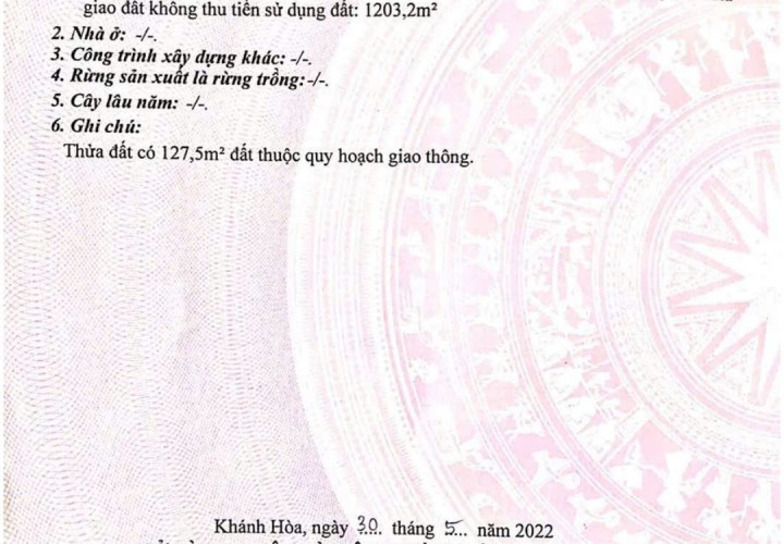 ĐẤT ĐẸP – GIÁ ĐẦU TƯ  - CẦN BÁN LÔ ĐẤT TẠI Đường 1, Xã Suối Hiệp, Diên Khánh, Khánh Hòa