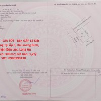 ĐẤT ĐẸP - GIÁ TỐT - Bán GẤP Lô Đất Tiềm Năng Tại Ấp 5, Xã Lương Bình, Huyện Bến Lức, Long An