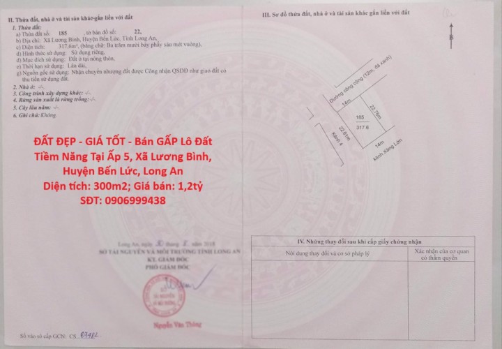 ĐẤT ĐẸP - GIÁ TỐT - Bán GẤP Lô Đất Tiềm Năng Tại Ấp 5, Xã Lương Bình, Huyện Bến Lức, Long An
