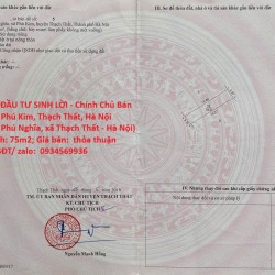 VỊ TRÍ ĐẸP - ĐẦU TƯ SINH LỜI - Chính Chủ Bán Đất Xã Phú Kim, Thạch Thất, Hà Nội