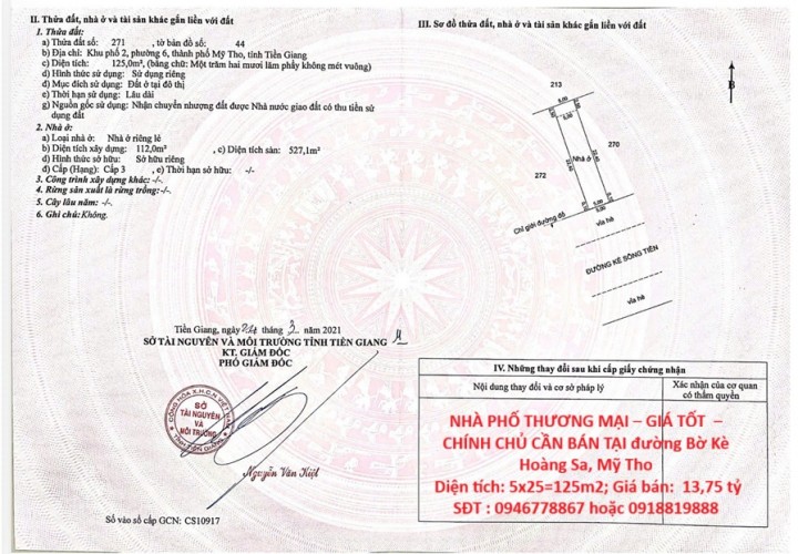 NHÀ PHỐ THƯƠNG MẠI – GIÁ TỐT  – CHÍNH CHỦ CẦN BÁN TẠI đường Bờ Kè Hoàng Sa, Mỹ Tho